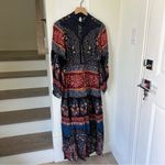 Farm Rio NWT Anthropologie +  Crochet Long Sleeve Boho Maxi Dress in Navy Blue Photo 3