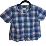 Jack Wills Blue Plaid Short Sleeve Boxy Button Down Cotton Top Photo 0