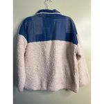 Haptics Good Vibes Denim & Ivory Patchwork Sherpa Half Zip pullover, size large Blue Photo 2