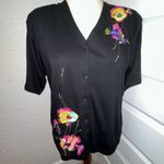Lisa International Vintage  Fish Print Button Front Short Sleeve Shirt Top Size XL  Photo 0