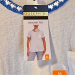 Joseph A  Womens Short Sleeve Pocket Tee Retro Crochet Collar Cuff Linen White M Photo 5