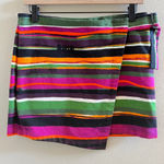 Kate Spade SATURDAY Buckle Over Mini Skirt Multicolor Striped Cotton Wrap Size 2 Photo 0