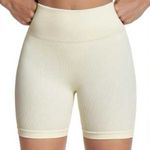 OQQ Cream Ribbed Biker Shorts Photo 0