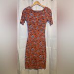 Boden Rita Dress 2 Floral Ruched Jersey Knit Midi Preppy Boho 3/4 Sleeves Orange Photo 5