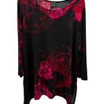 Clara Sun Woo Womens Slinky Tunic Top XL Red Roses Dark Romantic Vamp Photo 0