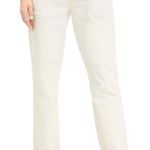 Loft NWT The Girlfriend Mid Rise Utility Jeans Off White Cream Sz 27 / 4 Petite Photo 0