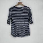 J Crew Striped 3/4 Sleeve Top Embellished Neck Navy White Size Medium Blue Photo 4