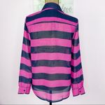 Banana Republic  Sheer Rugby Stripe Button Front Shirt Small Pink Black Photo 4