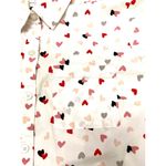 Christopher & Banks  Petite Medium White Button Up Shirt Pink Red Heart Print Top Photo 8