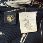 Bila Black Toile Floral Gauze Midi Dress XL Boho Button Front Tie Back Rayon Photo 7