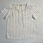 Madewell XXS Stripe White Blouse Short sleeve V-Neck Boho Light Academia Top Photo 0