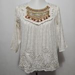 Anthropologie Moulinette Soeurs White Beaded Bib Peasant Blouse Size 6 Photo 1