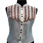 Cache Ivory Silk Gold Lurex Sparkle Hand Crochet Brown Beads Top $118 New NWT Photo 3