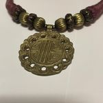 Vintage Handmade Maroon Statement Costume Jewelry Necklace Brass Pendant Photo 1