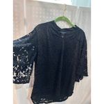 Investments Black Lace Bell Sleeve V Neck Blouse Top Women's Size L Photo 2