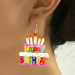 1‎ Pair Of Birthday Cake Design Happy Birthday Colorful Acrylic Earrings Photo 6