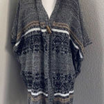 Stem & Vine Gray Striped Fringed Hoodie Knit Poncho Size Small Photo 0