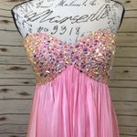La Femme  New Beaded High Low Train Pink Prom Dress Photo 1
