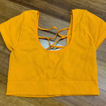 Aerie Ribbed Lace Up Back Crop Top Orange Short Sleeve Women's Size Medium Rib Photo 0