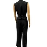 Newport News Linen Blend  Black White Zip Front Sleeveless Vest Jumpsuit Womens 6 Photo 4