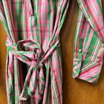 J.Crew Stretch Cotton Poplin Shirtdress Long Sleeve Midi Plaid Pink Green 10 Photo 4
