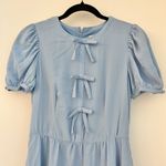 Gal Meets Glam Ellie Crepe Puff Sleeve Light Blue Bow Dress Size 2 Photo 3
