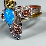 Tear Drop Shaped Faux Opal Fashion Ring Size 7 Silver Gold Colors Flower Accents Photo 5