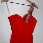 Riva Designs Beaded One Shoulder Formal Red Dress Floor Length Evening Gown Size 0 Photo 10