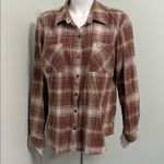 Natural Reflections  button up autumn fall brown plaid flannel large Photo 1