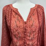 BKE Buckle Brand Coral and Rust Sheer Peasant Blouse with Rhinestones Size Small Photo 14