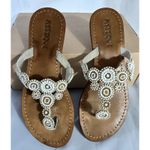 MYSTIQUE White Gold Beaded Pearl Boho Leather Thong Sandals Flip Flop Sz 8 Photo 2