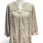 Cream Ruffled 3/4 Sleeve Bib Collar Blouse Tan Photo 0