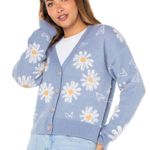 Celebrity Pink Celebrity‎ Pink Women's Floral Cardigan Sweater Blue Size L Standard Photo 2