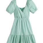 Draper James RSVP Puff-Sleeve Surplice Dress mint green & white Gingham Pockets Photo 0
