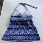 Lands End Blue Boho Chic Tankini Top padded cup bra UPF 50 Swim Suit 12 D Halter Photo 7