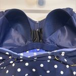 Lands' End  Navy Polka Dots Faux Wrap‎ One Piece Ruched Swimsuit 12DD Photo 4