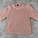 J.Crew  Linen Knit‎ Top Puff Sleeve Ribbed Crewneck Sweater Salmon Pink L Photo 0