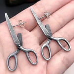 Gothic Vintage Punk Style Creative Scissors Design Stud Earrings, Retro Boho Silver Photo 0