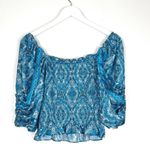 Ramy Brook smocked blue pattern crop top blouse size S small Photo 1