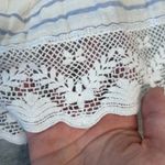 Free People  Ivory Stripe Raw Hem Crop Top Lace Detail, Square Neck S48 Photo 5