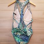 Kenneth Cole {L}  Blue Multi Sporty Splice Printed One Piece Swimsuit Photo 3