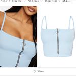 Pretty Little Thing Light Blue Square Neck Zip up Front Crop Tank Top Sz 2 Photo 3