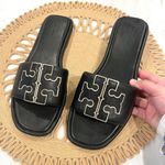 Tory Burch Double T Sport Slide Perfect Black Gold Leather Size 11 Photo 1