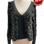 American Eagle America Eagle Women Size Medium Black Distressed Floral Crop Top (6-745) Photo 1