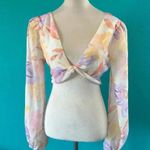 Majorelle Kyra Top Watercolor Pastels Floral Open Back V-Neck Cropped Size S Photo 2