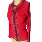Camille La Vie Red Ribbed Knit Beaded Zip-Up Cardigan Sweater, Size M Photo 2
