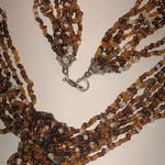 Vintage Amber Boho Seed Bead Beaded Multi Strand Necklace Brown Photo 3