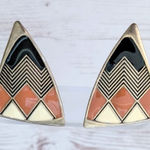 Vintage Stud Earrings Statement Burnt Orange, Cream, Black, Gold Tone Photo 0