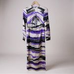 Silk Maison Maxi Dress Medium Purple Black Abstract Print Long Sleeve Cutout Purple Photo 6