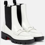 Christian Louboutin  Montezu Lug Flat White Black Leather Chelsea Ankle Boot 40 Photo 0